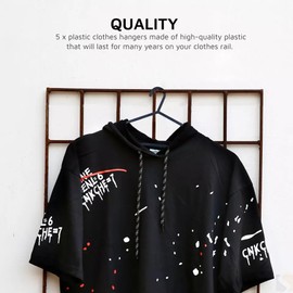 20-Pack Strong Plastic Adult Black Coat Hangers - Non-Slip, Space-Saving Clothes Hanger with Trouser Bar & Lips for Shirts, Dresses, Suits, Sweaters & More