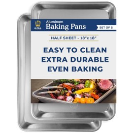 Ultra Cuisine Baking Sheet Pan Set of 2- Professional Bakeware for Roasting, Cooking & More - Food Safe, Warp Resistant, Bake Trays for Oven - Rimmed Half Cookie Sheets for Baking (Aluminum 18 x13")