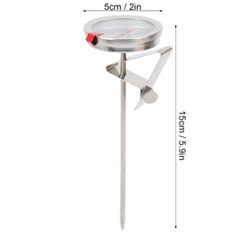 Deep Fry Thermometer, Stainless Steel Kitchen Thermometer, Instant Read Long Stem Oil Thermometer with Clamp, Dial Thermometer for Deep Fry/Grill/Turkey/Candy/Coffee(15cm)