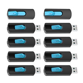 VICFUN Paquete de 10 unidades flash USB 2.0 de 1 GB, memoria USB retráctil, 1 GB, color cian