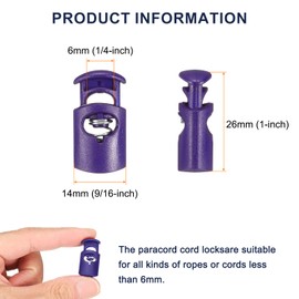 sourcing map 10pcs Plastic Cord Locks Single Hole Spring Toggle Stopper Clip Elastic Clasp Lock Fastener for Drawstring, Paracord, Bags, Clothing, Gloves String Lock Replacement, Dark Purple