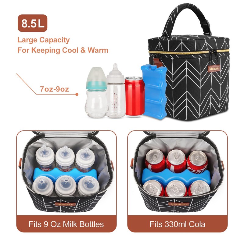 Mancro Breastmilk Cooler Bag, Insulated with Ice Pack, Fits 6
