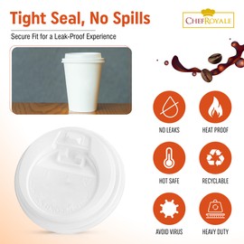 CHEF ROYALE (8-10 oz) 80mm Disposable Coffee Cup Lids for Hot Drinks - Leak-Proof Plastic Lids Takeaway Ripple Cups Covers Eco-Friendly Black & White Options - Ideal for Christmas (White, 100 Pack)