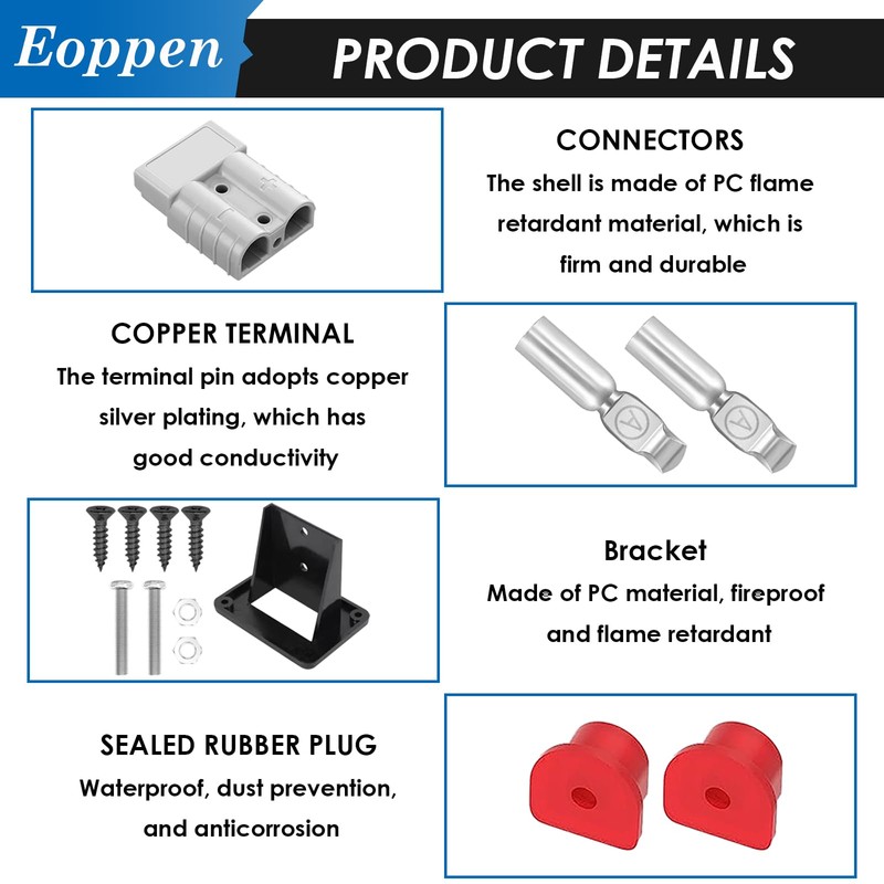 Eoppen 2Pcs 50Amp Battery Quick Connect/Disconnect with Plug Mounting Bracket,