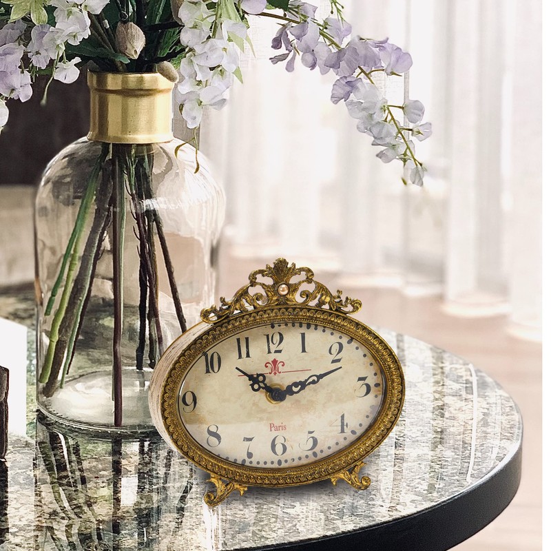 Creative Co-Op Decorative Antiqued Pewter Mantel Clock, Gold