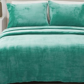 TRP Cozy & Ultra-Soft Hand Feel 4 Piece Deep Pocket Velvet Plush Fleece Sheets Cal.King Set Fully Elastic Fitted Sheet | All Seasons Fall Bedding Aqua Blue Green Color Warm Plush Luxury Bedsheet Set