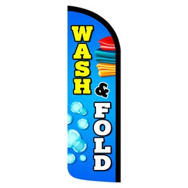 Wash & Fold - Laundromat Dry Cleaner Premium Windless Feather Flag Bundle (Compl - Flag Only