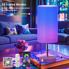Smart Bedside Table Lamp for Bedroom, Modern Bedroom Lamps for Nightstand Decoration, 72 LED Colorful Bulb with APP Control & Music Sync & Timer, Desk Light for Home Office Living Room (Nickel Round)
