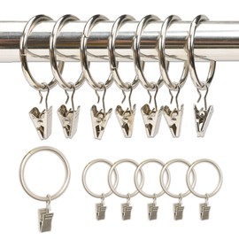 Plstod Silver Curtain Rings with Clips, 40 Pieces Curtain Rings with 40 Pieces Curtain Clips, Curtain Hooks for Rings Clips Metal Curtain Clips 32 mm Inner Diameter for Door Window Shower Curtain