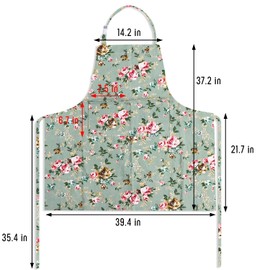 SANFERGE Large Size Canvas Apron for Women with 2 Pockets 39 x 96.5 cm Extra Large XXL Aprons Green Rose, Green Rose