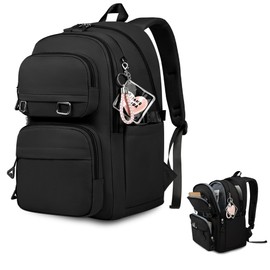Backpack for Women Men, Lightweight School Backpack 15.6 Inch Travel Laptop Backpack Waterproof Bookbag Casual Carry-on Daypack for School Sports College Travel, Black