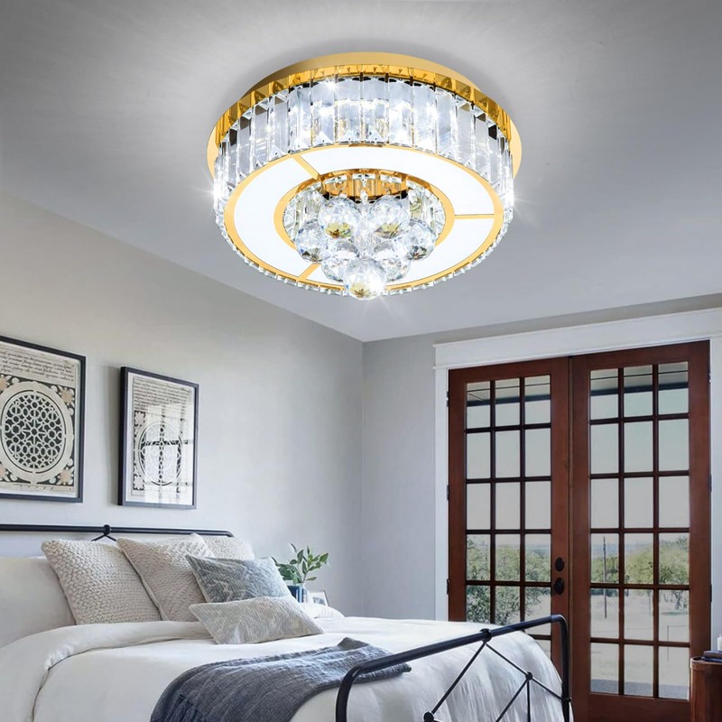 AFQEJG 11.8" Gold Modern Crystal Chandeliers for Dining Room LED