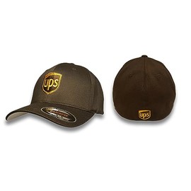 UPS Embroidered Front & Back Fitted Flexfit Brown Baseball Cap Hat (Small-Medium)
