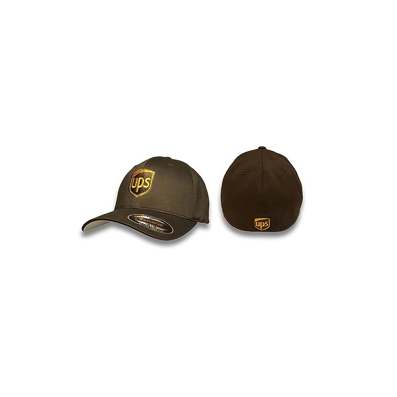 UPS Embroidered Front & Back Fitted Flexfit Brown Baseball Cap