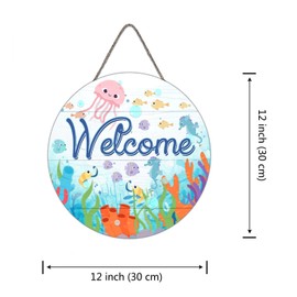 Welcome Decor Sign, Hanging Wood Sign Home Decorative, Printed Wood Wall Art Sign, Ocean Style Welcome Sign, Porch Decor, Farmhouse Front Door Wall Art Sign, Beach House Home Decor Sign 12 inch