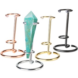 Gimvanic 4 Pcs Crystal Wand Stand, 4" L x 4" W x 5.12" H in Mineral Display Stand, Small Iron Crystal Stands for Display (Black+Gold+Rose Gold+Silver, Large)