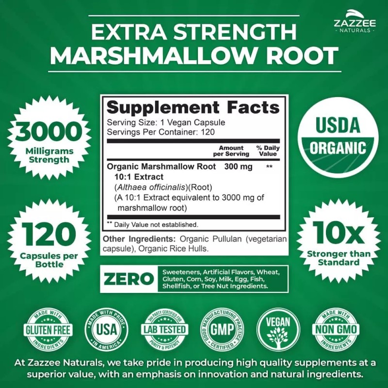USDA Organic Marshmallow Root 10:1 Extract, 3000 mg Strength, 120