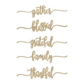 4 Glitter Table Place Card Cutouts, Thankful, Family, Gather, Grateful, Blessed, Thanksgiving Christmas Table Decor Place Settings