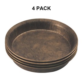 Decorative Rustic Plastic Plant Saucer Medieval Antique Matte Metal Look, 4 Pack 7" Small Flower Pot Drip Water Trays Indoor Outdoor, Planter Drainage Plates to Catch Water, Bronze