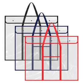 3 Pack Large Poster Storage Bag, 25.5" x 31.5" Bulletin Board Holder Art Portfolio Case PVC Art Portfolio Container Bulletin Board Storage Box with Pocket for Classroom Teacher Organization (Blue/Blac