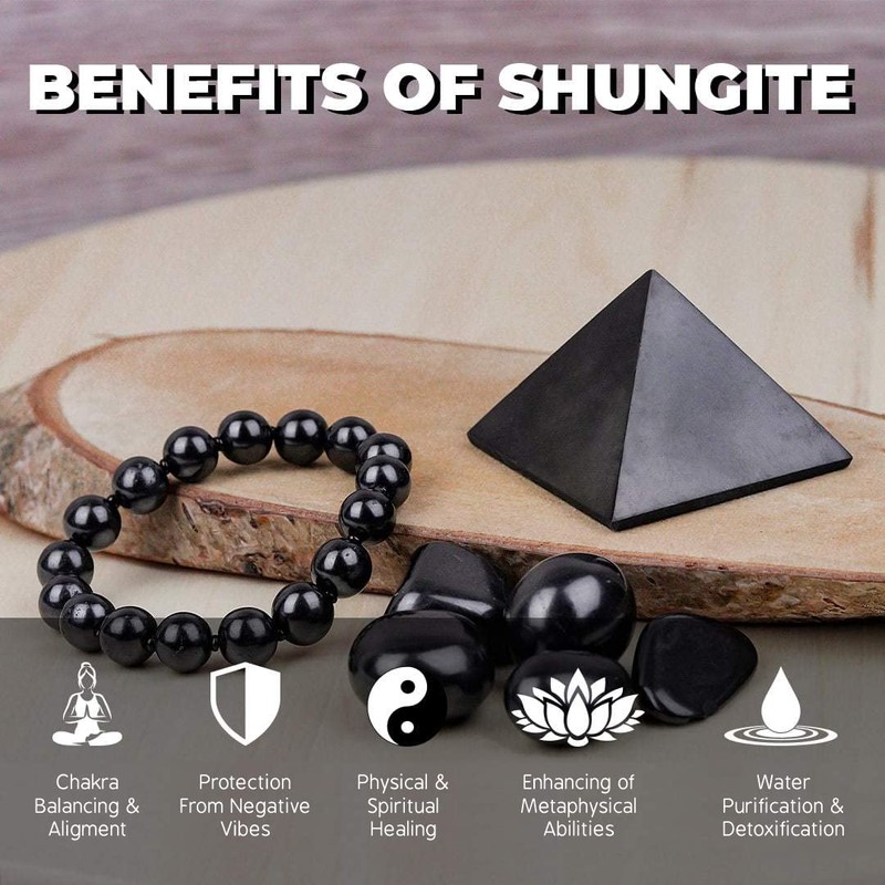 Shungite Pyramid Polished Natural Stone Chakra Crystal Healing Energy Karelia