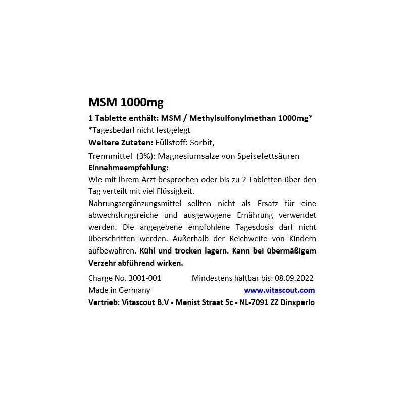 MSM - Methylsulfonylmethane - 720 Tablets - 2000 mg Daily