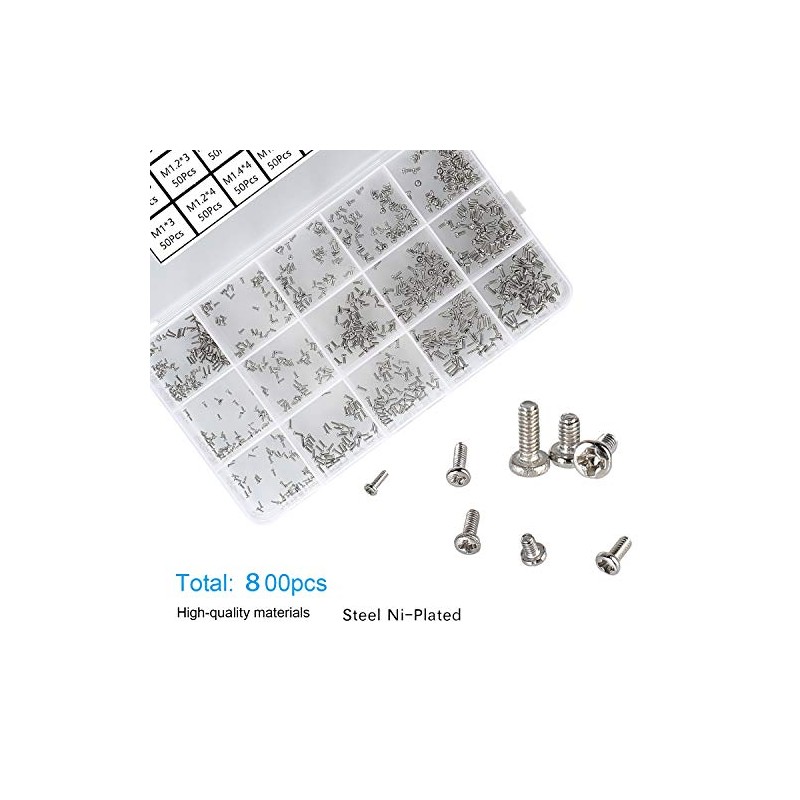 800pcs Tiny Screws for Electronics, M1/M1.2/M1.4/M1.6/M1.7 Very Small Phillips Pan