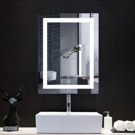 MIRPLUS 32 X 24 inch Bathroom Mirrors,Rectangle LED Bathroom Mirrors for Wall,Anti Fog Vanity Mirror for Bathroom/Bedroom/Hotel,Adjustable Brightness Smart Wall Mirrors, Bedroom Mirror for Wall