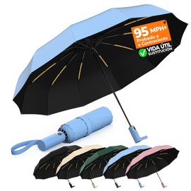 Paraguas automático de 24 varillas de aluminio aeronáutico, paraguas grande de 110cm, resistente al viento, plegable con doble cubierta, ligero, portátil, protección UV 50+, copa profunda, antivuelco, secado rápido, mango ergonómico