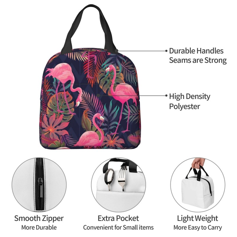 JIMOWANG Pink Flamingos Portable Lunch Bag Compact Tote Bag Reusable