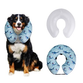 CuteBone Inflatable Dog Cone with Removable Soft Fleece Covers for Small/Medium/Large Dogs and Cats Neck Donut Collar After Surgery GWB05L