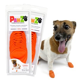 PawZ Rubber Dog Boots for Paws up to 2", 24 Total (2 Packs of 12) - All-Weather Dog Booties for Hot Pavement, Snow, Mud, and Rain - Waterproof, Anti Slip Dog Socks - X-Small, Orange
