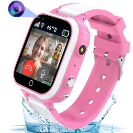 Reloj inteligente 4G para niños con rastreador GPS, llamadas bidireccionales, chat de texto, voz y vídeo, SOS, reloj de pulsera con pantalla táctil WiFi adecuado para niños de 4 a 12 años (rosa)