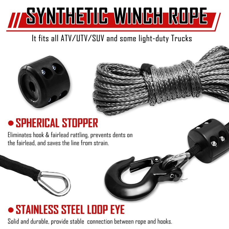 SPARKWHIZ Synthetic Winch Rope Kit 1/4" x 50ft 9500lbs Winch