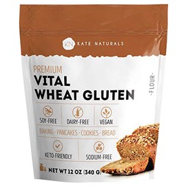 Vital Wheat Gluten for Bread Making, Baking & Seitan (12oz) - Kate Naturals. Natural Powder for Bread Machine. Non-GMO, High Protein Flour, Low Carb Bread for Vegan Gluten & Keto
