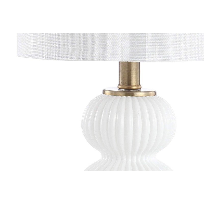 JONATHAN Y 20" White/Brass Gold Ribbed Gourd Glass Table Lamp,