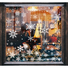 AnyDesign 215pcs Winter Window Clings White Snowflake Window Decals Double-Sided Winter Window Decor for Xmas Winter New Year Home School Office Decoration Party Supplies, 9sheets