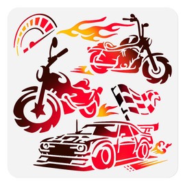 DOODLREAM Motorcycle & Car Racing Stencil for Painting, 11.8"x11.8" Plastic Flame Racing Stencil Drawing Template, DIY Craft Paint Template for Wall Home Decor Wood Burning Canvas Fabric Journal Paper