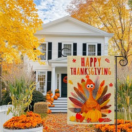 YAHAZORR Happy Thanksgiving Garden Flag 12x18 Inch Double Sided Turkey Decorative Burlap Fall Garden Flag for Thanksgiving Day Harvest Autumn Holiday Yard Outdoor Porch Décor-QZ21