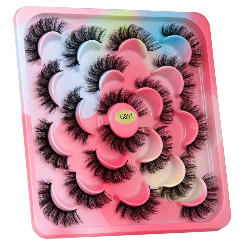 False Eyelashes, 10 Pairs, 6D False Eyelashes Set, Reusable Natural