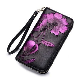 FORRICA Women's Leather Long Wallets Large Cowhide Women's Purse Women RFID Protection Women's Zip Wallet, purple, purse