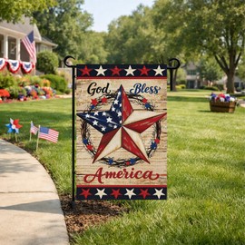 Heyfibro God Bless America Garden Flag 12x18 Inch Double Sided 4th of July Patriotic Garden Flag Red White Blue Star Independence Day Flags for Outside Yard Decorations