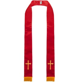 IvyRobes Unisex Adults Clergy Stole with Embroidery Cross 90" Red