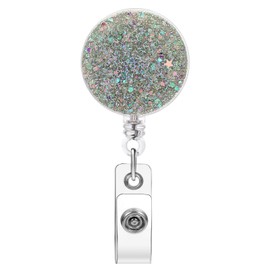 Soleebee Key JoJo Extendable, Colourful Sequins ID Card JoJo Key Ring, Retractable ID Card Holder, Key Reel, ID Name Badge Holder with Crocodile Clip for Card Holder (Silver)