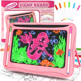 Magic LED Drawing Board for Kids, Girl Toys for Ages 5-7, Christmas Birthday Gifts, Light Up Tracing Pad, 9 Double-Sided Cards, 6 Markers, Neon Effect Doodle Writing Tablet, Arts Crafts Learning Toy