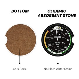 Car Cup Holder Coaster, Airplane Aircraft Speedometer Pilot Flight Car Coasters for Cup Holder, 2 Pack Absorbent Ceramic Auto Interior Accessories