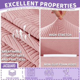 2025 Striped Chair Covers 2 Piece, Stretch Chair Slipcover with Arms for Living Room, Anti-Slip Armchair Cover with Bottom Ties, Thick Durable Washable, Soft Cozy Protector (31"-46",Chintz Rose)