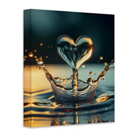 Let Love Rain: Romantic Heart-shaped Water Droplet Macro Photography-28x36 Canvas Poster-Bedroom, Anniversary, Wedding, Valentine's Day-Couples Gift Close-up Image - Contemporary Interior Design Decor
