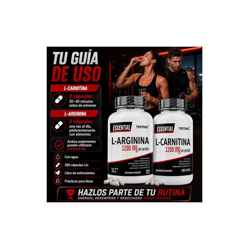 Combo L Carnitina + L Arginina Essential 200 Cápsulas c/u