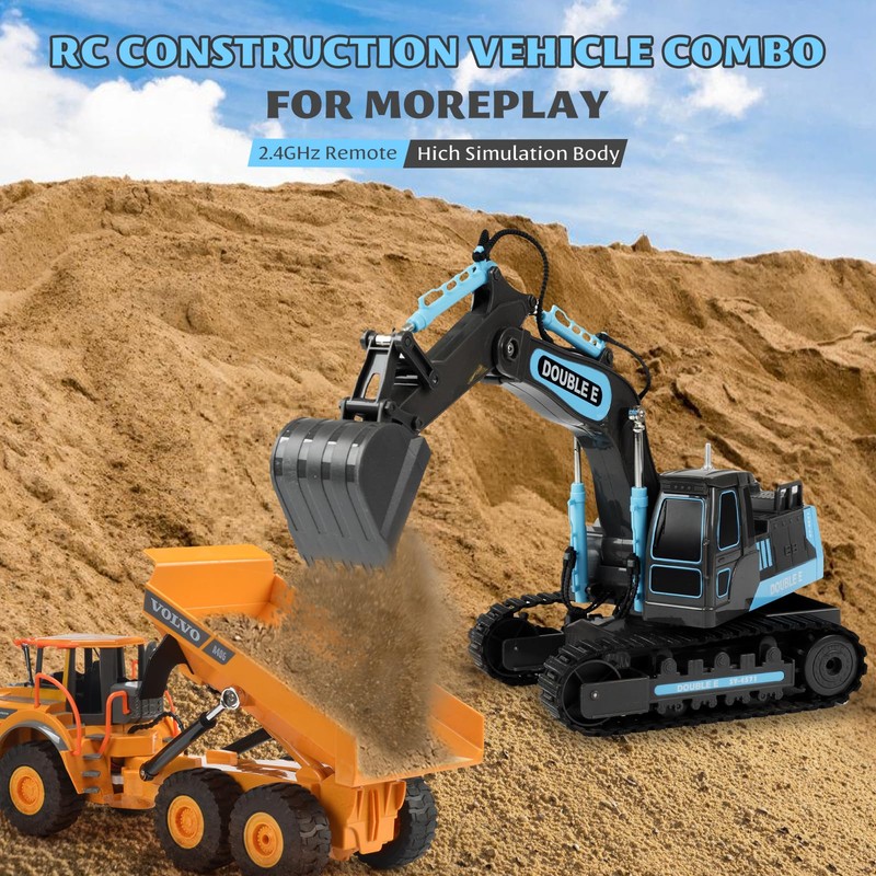 DOUBLE E Remote Control Excavator Toy RC Excavators Rechargeable Battery